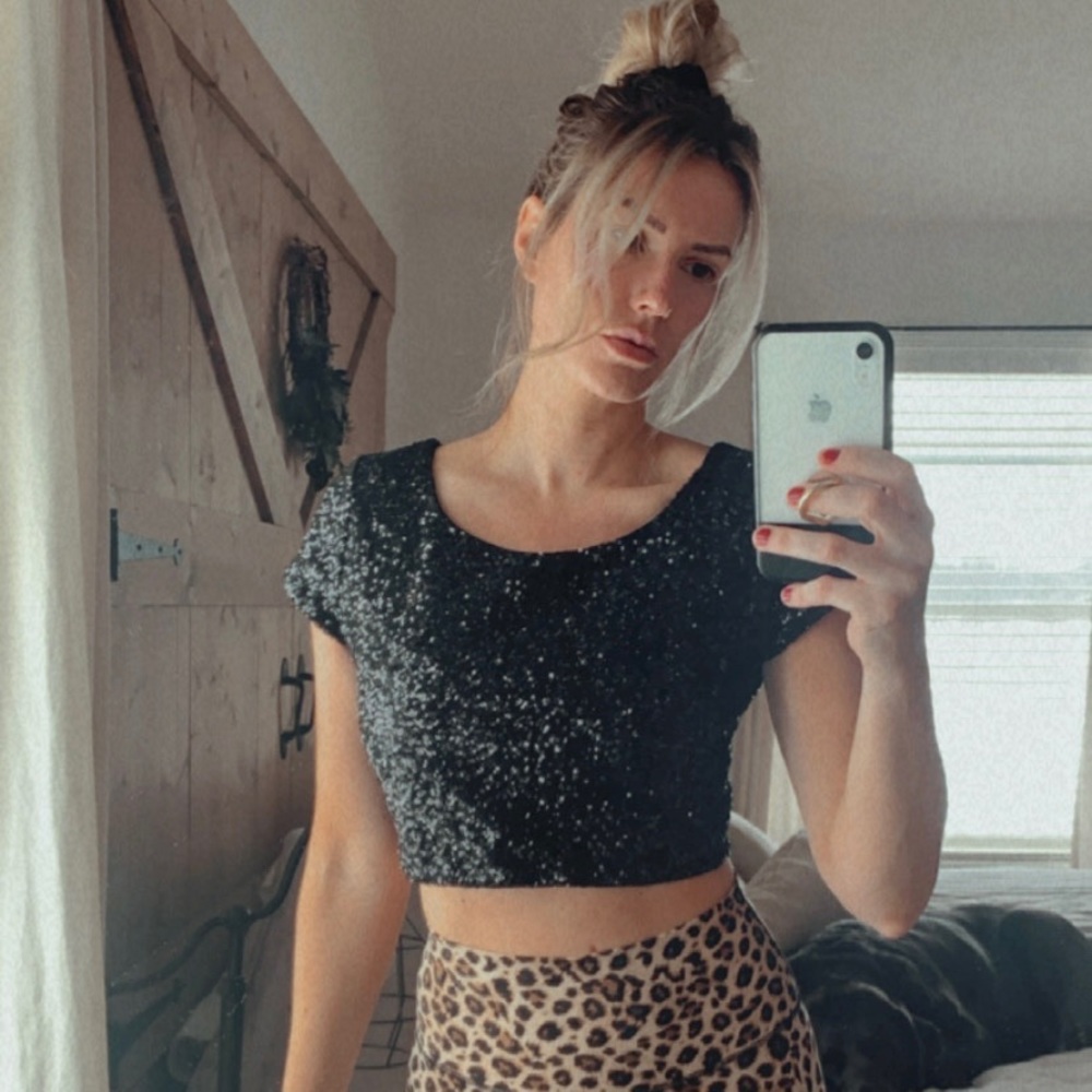 Black sequin crop top